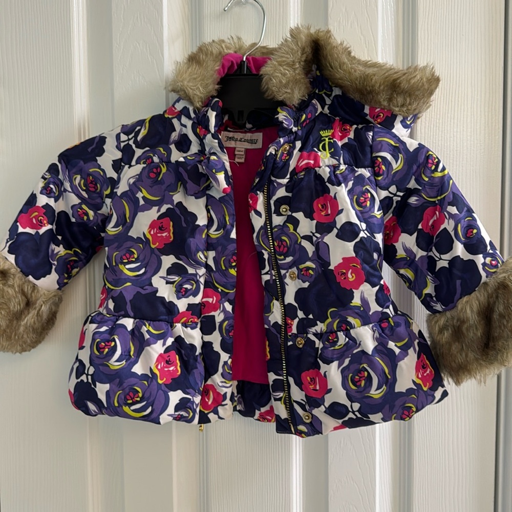 Infant Girl Juicy Couture Puffer Jacket with fur lining 18 Months